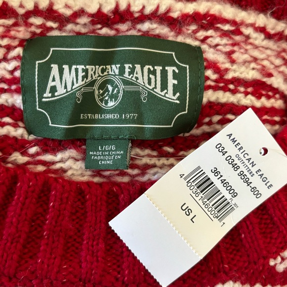 American Eagle Fair Isle Sweater Crew Neck  Red & White Knit Bonus dog sweater - Picture 5 of 13